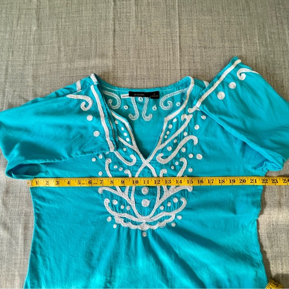 Kaktus Shirt Womens Large Blue Tunic Top Embroidered Boho Hippie Hipster Blouse - Picture 11 of 16